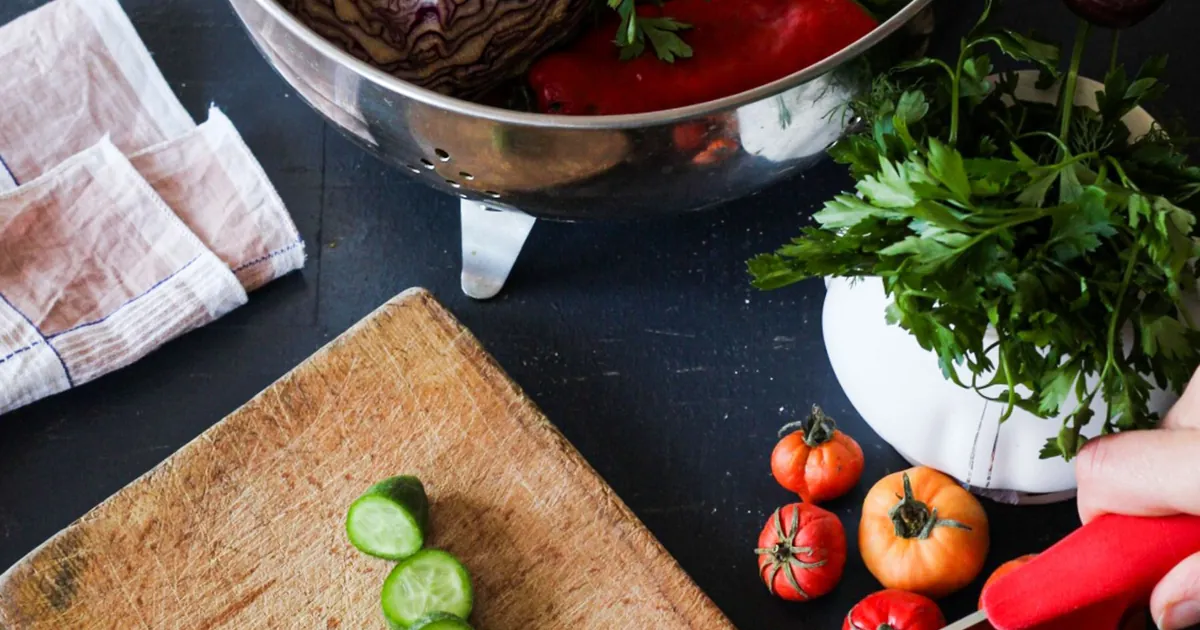 Vegetables being prepared on a kitchen counter
